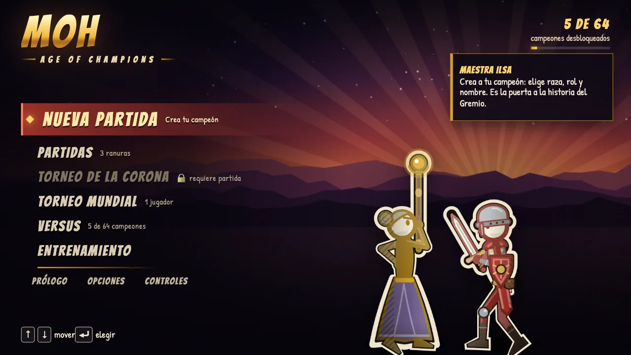 MOH: Age of Champions main menu with Master Ilsa and the Wandering Knight