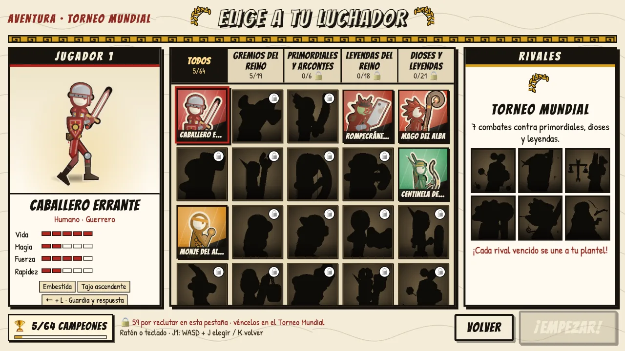 MOH fighter select screen with 64 champions to unlock